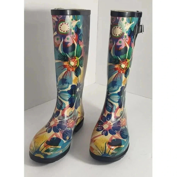 Drench Womens Rain Boots Floral Size 6 Nomad Water Color - Picture 2 of 7